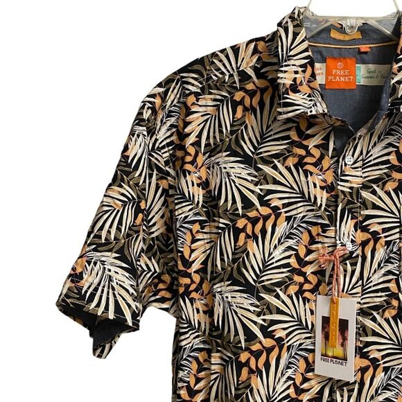 NWT Free Planet Tropical Palm Leaf Button Up Shirt Men's Size 1X Short Sleeve - Picture 2 of 12